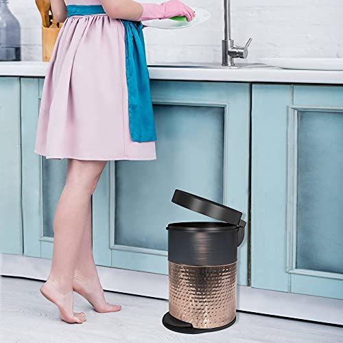 Nu Steel Hammered Copper & Brushed Bronze Round Stainless Steel Step Garbage Trash Can With Lid: 5 Liter/1.32 Gal For The Kitchen thumb #3