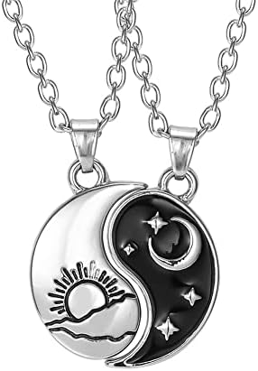 Sun Moon Necklace for Women Men Matching Tai Chi Yin Yang Necklace Best Friends BFF Necklace for 2 Girls Friendship Necklace Jewelry