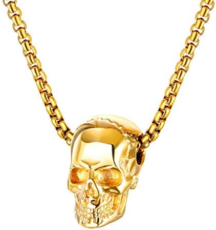 Holibanna Skull Head Pendant Necklace Stainless Steel Gothic Punk Choker Chain for Men Jewelry Gift (Golden)