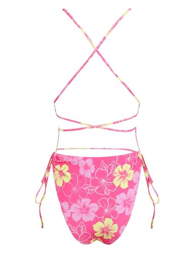Image of ZAFUL Women Plunging One Piece Swimsuit Backless Cross Tie High Cut Thong One-Piece Bathing Suit