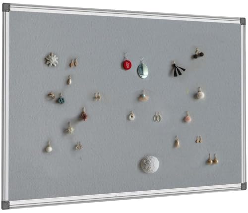 BIBOC Grey Fabric Bulletin Board, 36 x 24 inch, Wall Mounted Fabric Notice Board Cork Bulletin Board, Felt Board, Pin Board, Memo Board Sliver Aluminum Framed for Homes or Offices School
