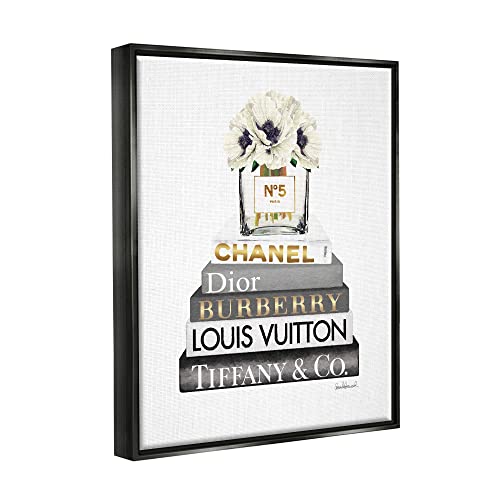 Image of 'White Poppies Grey Fashion Books'| Floating Frame Canvas Art | Stupell Industries | Black, 17 x 21 Inches, Easy to Hang and Sturdy, Made in USA, by Amanda Greenwood