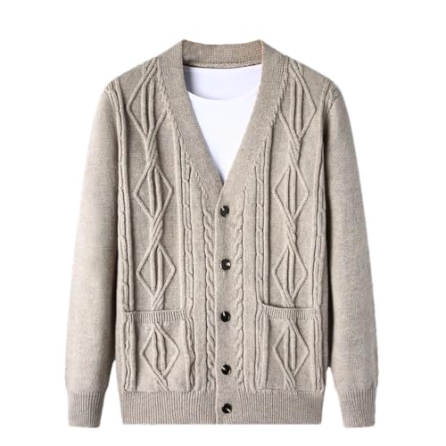Men's Cardigan Sweater Diamond Plaid Thick Warm Long Sleeve Casual Cardigan Knitted Sweater
