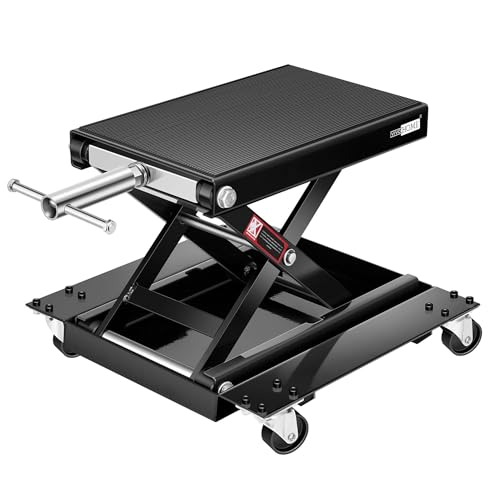 VIVOHOME Moto Elevadora Plataforma Carga 500kg Caballete para Motocicletas Tijera de Acero con Plataforma Rodante y Manivela de Mano