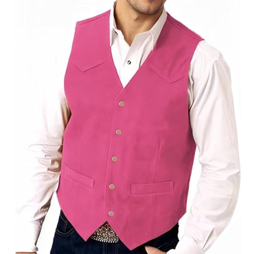 Mens Vests Suede Leathe Western Cowboy Vest Slim Fit Vintage Sleeveless V Neck Casual Waistcoat