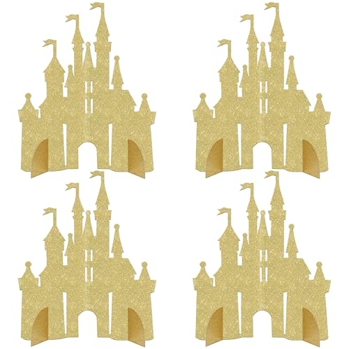 4 PCS Castle Centerpieces Glitter Princess Theme Table Centerpieces Princess Castle Theme Birthday Party Table Decorations for Baby Shower Girls Birthday Castles Party Centerpieces Supplies Gold