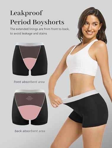 Period Underwear for Women Boyshort High Waisted Menstrual Panties Heavy Flow Overnight Leakproof Shorts 2 Pack2