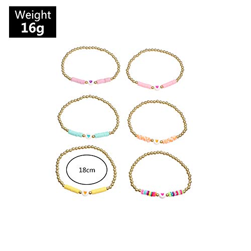 Colorful Bling 6Pcs/Pack Gold Beaded Bracelet Rainbow Vinyl Disc Ball Srting Stretch Heart Shaped Bracelets Cuff Bangle Set For Women Jewelry-6Pcs thumb #6