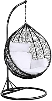 Yaheetech Garden Egg Swing Chair, Patio Swing Chair Outdoor Hanging Hammock with Stand Indoor Rattan Chair with Cushion and Cover, Black