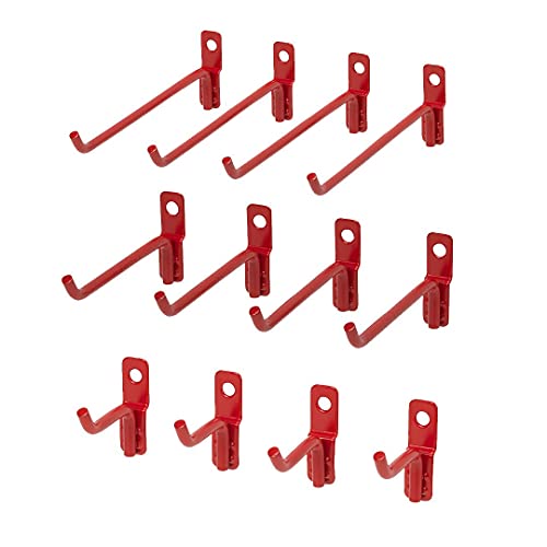 OmniWall Wire Hooks - 12 Pack Variety Garage Organization System for Storage Red