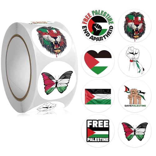 500Pcs Free Palestine Stickers Roll - 8 Freedom Stand with Palestine Flags Decal - Easy Stick & Removeable for Scarpbook Craft Notebooks Letters Window Teens Students Teachers