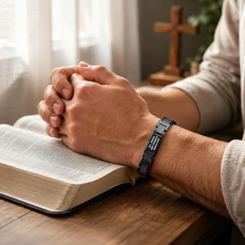 Black Stainless Steel Bible Verse Cross Bracelets for Men,Matthew 19:26 — view 5