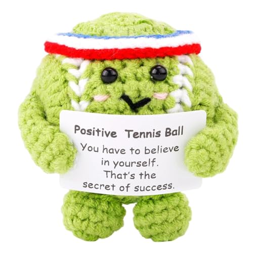 AICHUANG Positive Tennis Ball Handmade Crochet Motivational Tennis Doll with Inspirational Card for Unique Sports Decor for Sports Lover Spirit Parties
