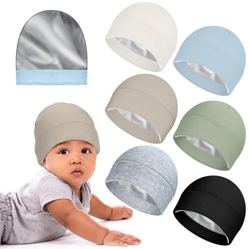 Image of Cotwinter 6 Pcs Satin Lined Baby Newborn Hats Silk Satin Lined Beanie Toddler Hat for Hospital Infant Girls Boys 0-6 Months