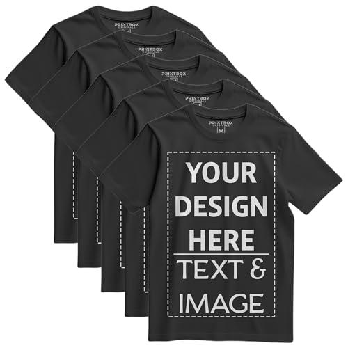 5 Pack Custom Shirts for Men Women, Unisex Style Customized T Shirt, Design Your Own Small Business Birthday Graduation Tops Black