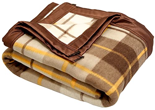 Image of Modern Check All Season Polar Fleece Double Bed Blanket, 90x90 Inches - Brown