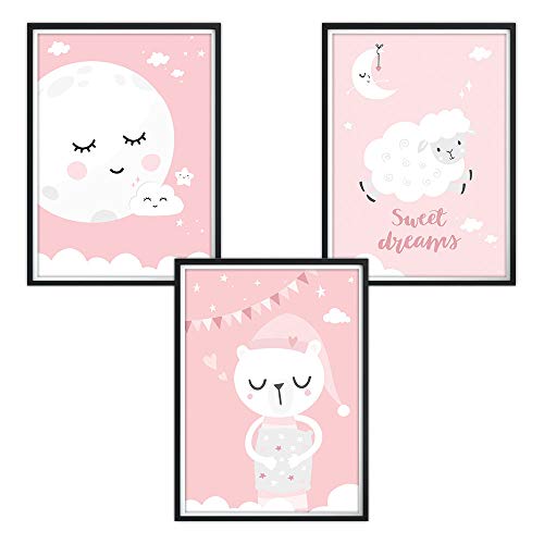 luvel YOUNG FASHION 3er Set Poster für Kinderzimmer (Rosa, P61)