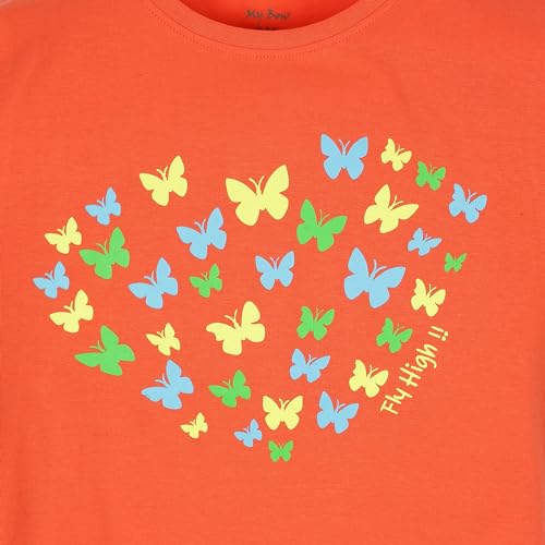 My Bow Girls Cotton Crew Round Rib Neck Short Sleeve T-Shirts, Green, Coral, Turquois2