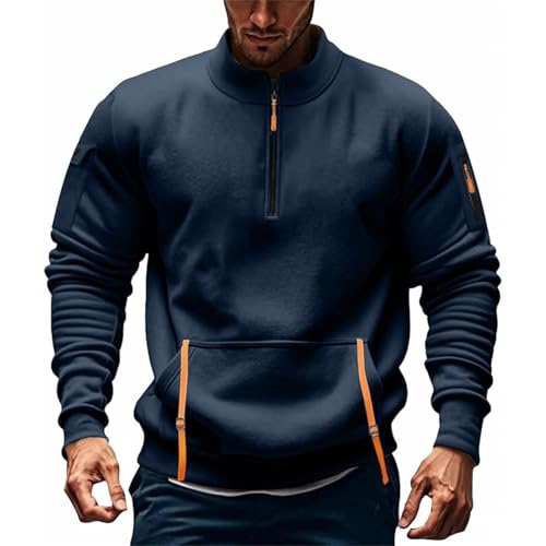 Generisch Chaqueta de forro polar para hombre con cremallera, multifunción, con bolsillos, cordón, cuello alto, camiseta de trabajo, para correr, deportiva, corte ajustado, chaqueta de entretiempo, O
