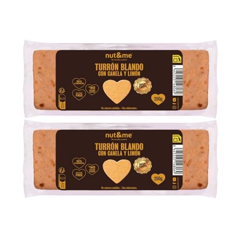 Turrón blando con canela y limón 500 gr nut&me | Dieta KETO | Sin azúcares añadidos | Vegetariano | Bajo en sal | Sin Gluten | Fuente de proteinas | Alto en fibras | Pack 2 x 250 gr