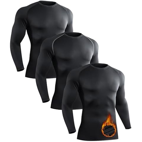 3 Pack Mens Thermal Shirts Fleece Compression Shirts Athletic Base Layer Top Cold Weather Gear Long Sleeve Underwear XXL Cover