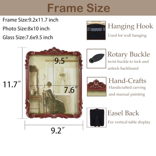 Image of Vintage Picure Frame 8x10 Antique Victorian Reddish Brown Wall Decor