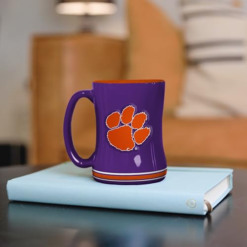 Image of Logo Brands NCAA Clemson Tigers 14oz Ceramic Relief Coffee Mug - Officially Licensed Mug, Sculpted 3D Logo and Team Colors - Comfortable Handle and Glossy Finish for College Sports Fans