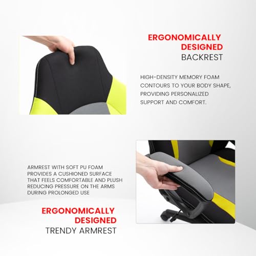 Image of Make My Chairs Nitro Ergonomic Gaming Chair with Premium Fabric,Fixed Armrest & Strong Nylon Base Computer Gaming Chair(Green)