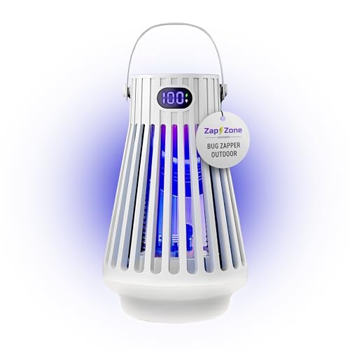 Zap Zone Defender Bug Zapper Outdoor Indoor Rechargeable Mosquito Zapper with UV Light USB-C Electric Insect Trap Mosquito Repellent Outdoor Patio Camping Traps 3 Modes IPX5 Water Resistant Lantern