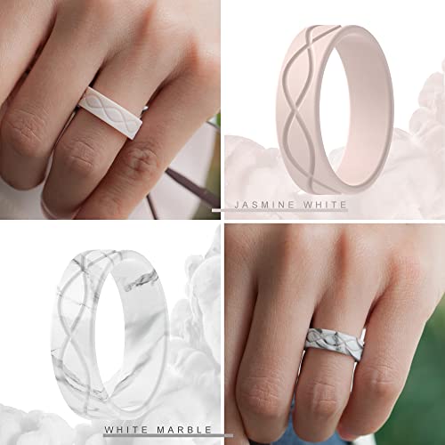 ThunderFit Silicone Wedding Bands for Women, Infinity Design 6mm Wide 1.8mm Thick - 1/4/7 Variety Multipack4