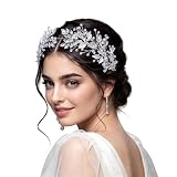 LOVFOIVER Rhinestone Wedding Headband Handmade Leaf Crystal Bridal Headpieces for Wedding Hair Accessories for Brides and Bridesmaid(Silver)