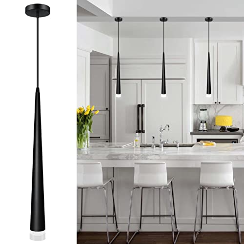OKELIBlack LED Pendant Light, Modern Conical Dimmable Pendant Lights, Minimalist Pendant Lighting for Kitchen Island, Dining Room, Bedroom, Bar,5w,4000k,3 Pack