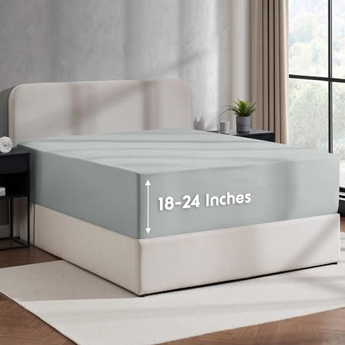Nestl Light Grey Extra Deep Pocket King Fitted Sheet Only, Hotel...