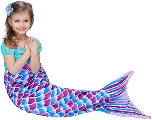 WERNNSAI Pink Mermaid Tail Blanket - Mermaid Wearable Blanket for Kids Girls Teens All Seasons Plush Soft Flannel Fleece Snuggle Blanket Mermaid Scale Sleeping Bag for Birthday, 140 x 60cm