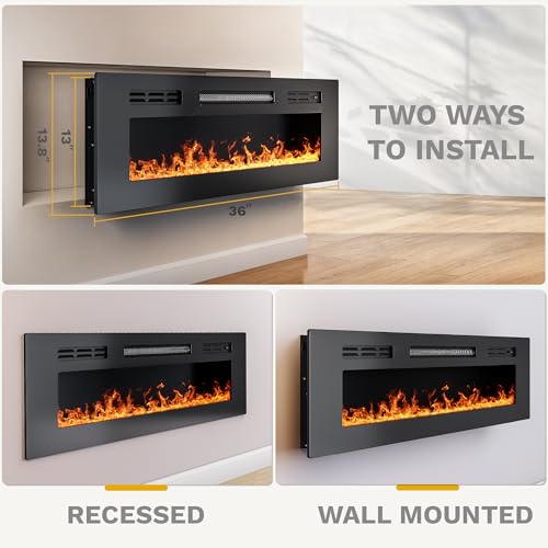 Dwvo MADWVPEZNN 36 Inches Electric Fireplace, Recessed Or Wall Mounted thumb #3