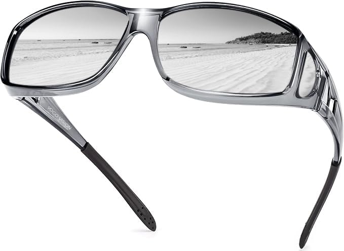 Fit Over Wrap Sunglasses Polarized Lens Wear Over Eyeglasses 100% UV Protection for Men and Women Grey Frame and Grey Lens