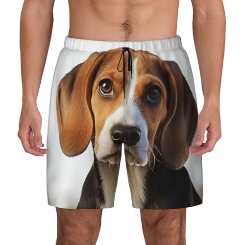 JHLMN Men's Swim Trunks Quick Dry Board Shorts Drawstring Beach Short Cute Beagle Dog Bathing Suit for Men XX-Large Black