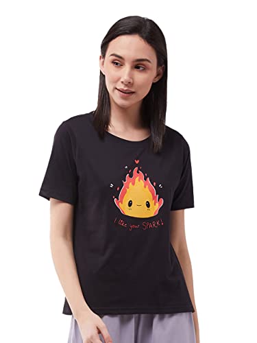 Image of Miss Chase Women's Black Round Neck Short Sleeve Solid Regular Length T-Shirt