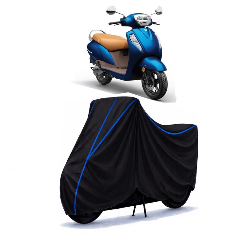 Image of Scooty Cover Water Resistant for Access 125 CC | Universal Scooter & Bike Cover | Heavy Duty UV Dust, Rain & Scratch Protection | Elastic Fit All Weather Indoor Outdoor | Black with Blue Piping