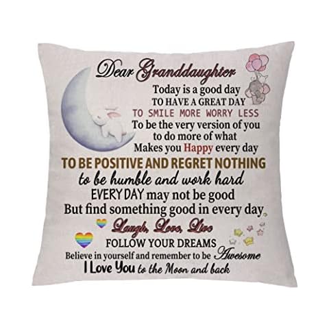 To My Granddaughter Hug Cushion Cover Cute Pillowcases Happy Birthday Graduation Gift Pillow Cases Home Sofa Inspirational Christmas Encourage Keepsake Laugh Love Live Best Wishes for (Granddaughter) Cover