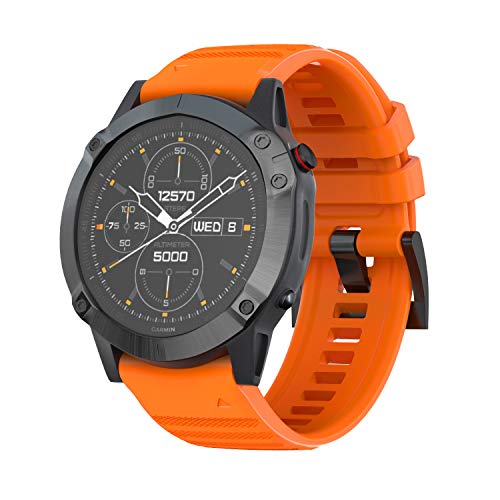 DKEnjoy Soft Silicone Quick Release Wristband Replacement Band Bracelet Watch Strap Compatible for Garmin Fenix 6X Smartwatch (Orange)
