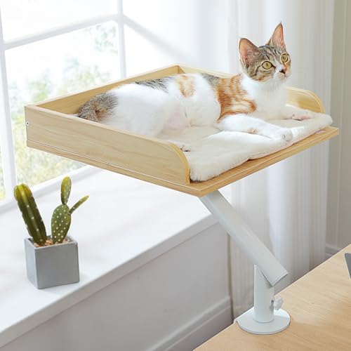 PAWZ Road Katzenbett für Schreibtisch, Holz-Katzenbett für drinnen, Katzenkorb, 360° drehbar & höhenverstellbar, Katzen Hängematte für Kratzen, unterstützt bis zu 23kg
