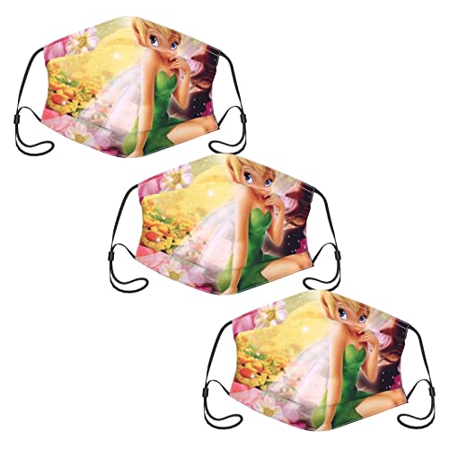 Tinker Bell - Paquete de 3 fundas faciales para hombres y mujeres, deportes al aire libre, motor/ciclismo, pañales calentadores de cuello para adultos, lavables y reutilizables