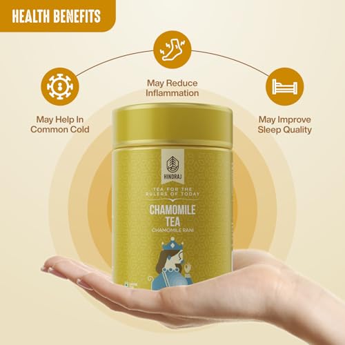 Image of Hindraj Chamomile Rani Herbal Green Tea 100 g Loose Leaves Organic, Refreshing Ice Tea, 100% Natural Ingredients, No Added Sugar Soothing & Cooling, Great for Hot & Cold Brews