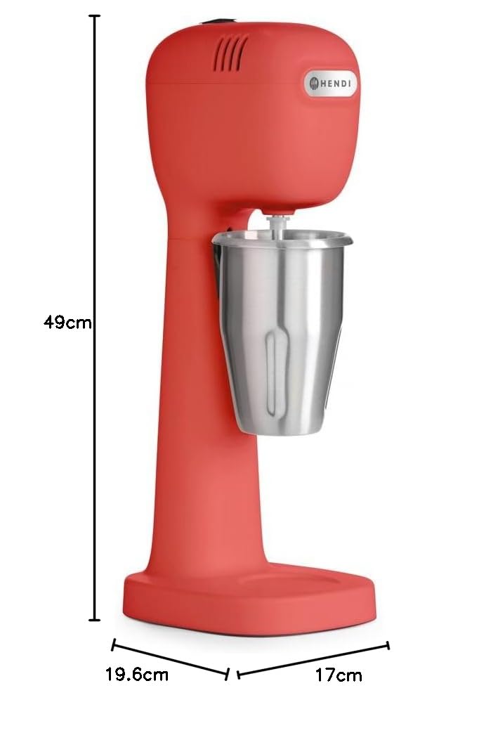 HENDI Mixeur Professionnel de Boissons, Aérateur de Boissons Légères, Frappés, Cappuccinos Glacés, 2 Gobelets et 4 Agitateurs Inclus, 230V/400W, 170x196x(H)490mm, Rouge