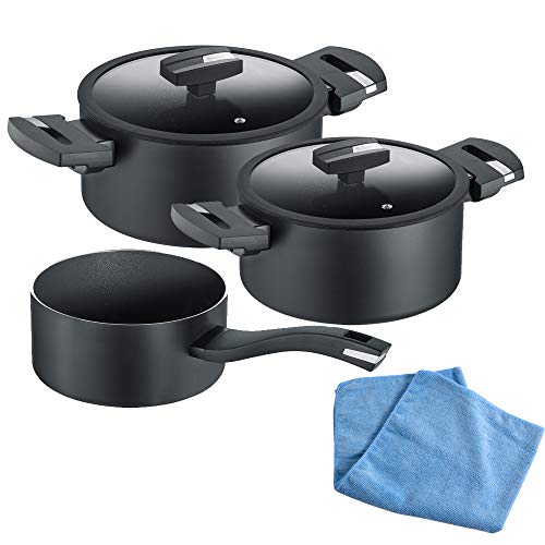 Duke-Handel Berndes b.Green - Batería de cocina (3 piezas, con tapa de cristal, aluminio...