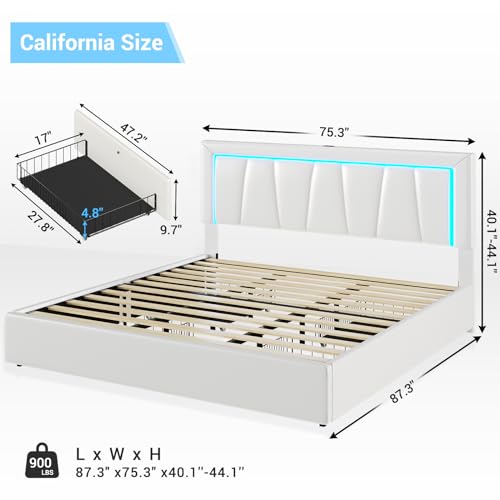 image for DICTAC California King Bed Frame with 4 Storage Drawers & LED Lights C