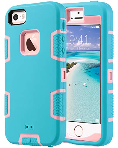 ULAK Case for iPhone SE/5S/5, Knox Armor Heavy Duty Shockproof Sport Rugged Drop Resistant Dustproof Protective Case Cover for Apple iPhone 5 5S SE,Coral Blue