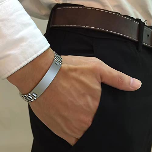Sunfrere Luxury Personalized Men’s Wristband Id Bracelet Stainless Steel Engraving Link Bracelets With Adjuster For Couple Husband Dad Son Boyfriend Christmas Jewelry Gift #TOP5