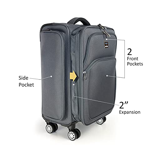 Travolution Garment Rack Carry-on with Spinner Wheels, Expandable Softside Travel Luggage, Rolling Upright Luggage, Medium 22-Inch, Gray